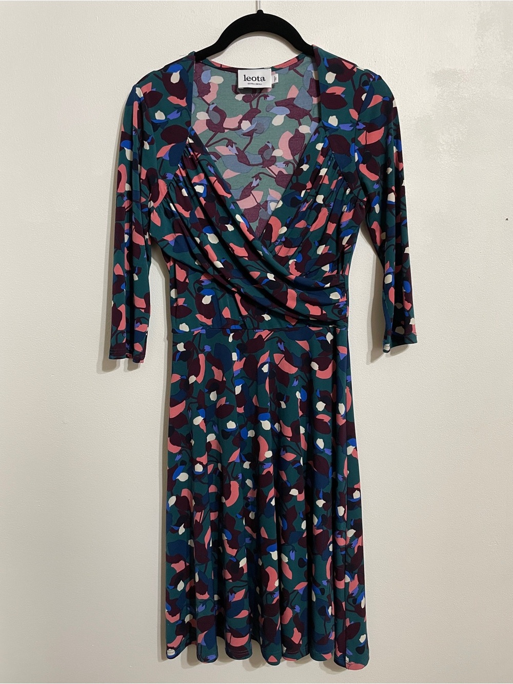 Leota Teal Multi-Color Printed Wrap-Style Dress